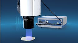 The camera-based measurement solution with the LumiTop 4000 in combination with a 100 mm macro lens permits fast parallel analysis of the μLEDs of a wafer.