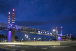 Pedestrian bridge connects high-use sidewalks across Florida Interstate 4 at Maitland Boulevard.