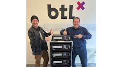 L-R: btl's Julian Siewertsen and Michael Terwint with the company's new GEN VI racks purchased via German distributor LMP Lichttechnik.